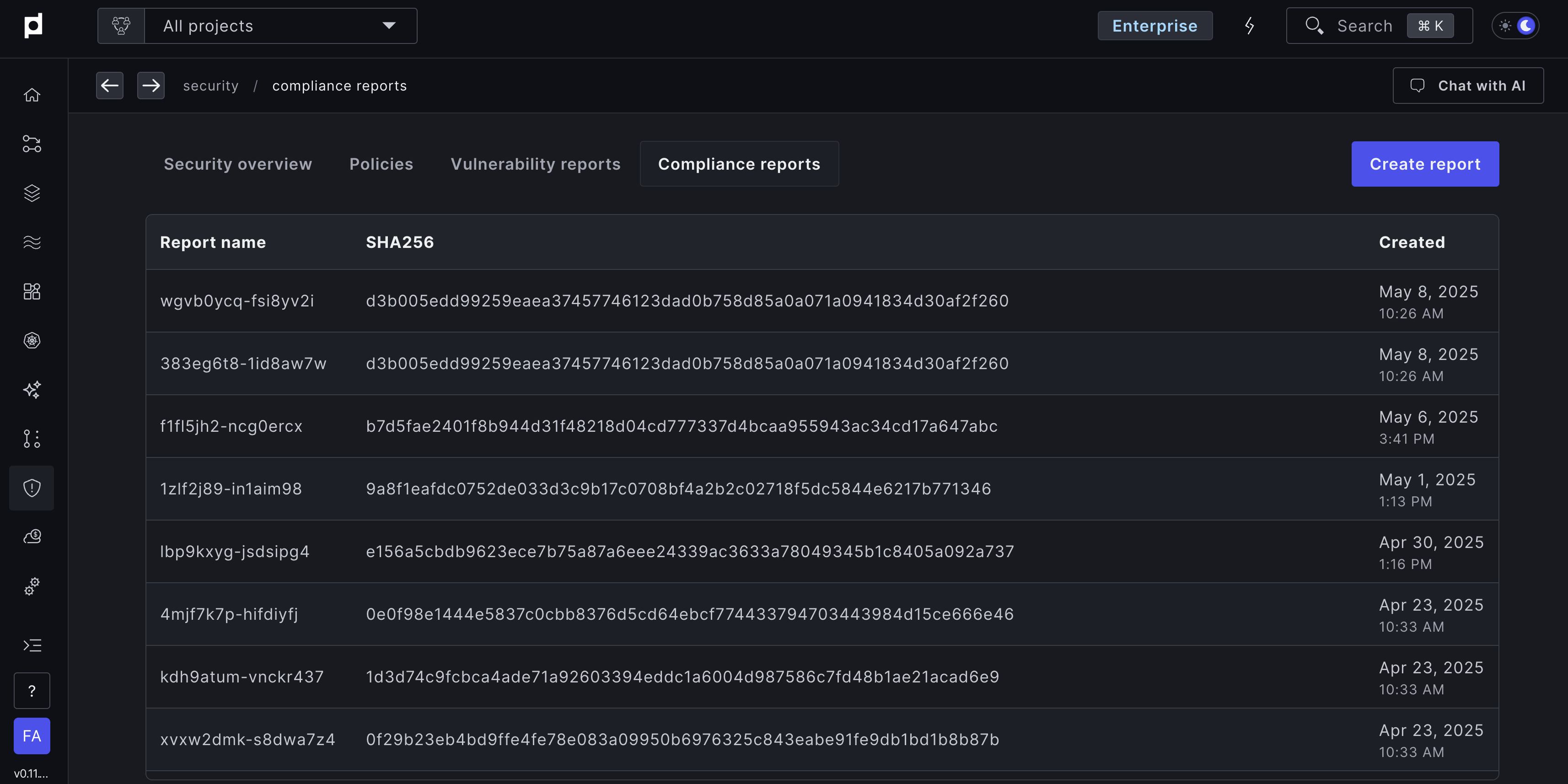Compliance report generation interface